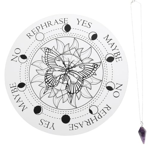 FOYTOKI Holz Geschnitztes Pendelbrett mit Schmetterlingsmotiv Teiliges Meditations und Wahrsage Accessoire aus Holz Inklusive Weißem und Rosa Pendelanhänger für Spirituelle Dekoration von FOYTOKI