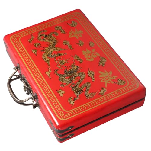 FOYTOKI Mahjong Box aus Holz Retro Mahjong Aufbewahrungskiste mit Tragegriff Vielseitig Einsetzbar und Andere Gegenstände Leicht zu Reinigen und Stabil für Langanhaltende Nutzung von FOYTOKI
