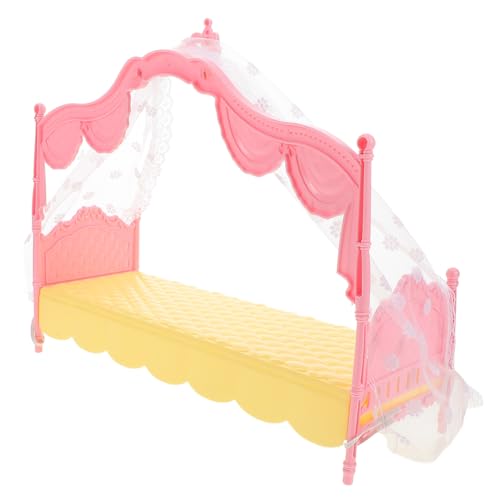 FOYTOKI Mini Puppenhausbett mit Schlafvorhang Puppenhausmöbel Zubehör für Kreatives Fördert Fantasie und Soziale Interaktionen Bezauberndes von FOYTOKI