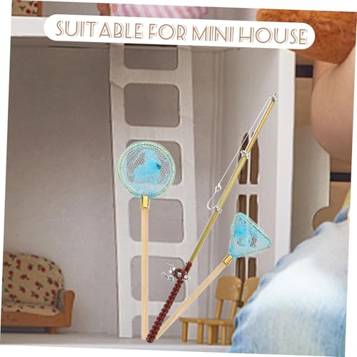 FOYTOKI Miniatur Angelrute und Fischernetz Detailgetreues Puppenhaus Zubehör Langlebige Basteldekoration für Mini Haus Szenen Realistische Angelspiel Deko von FOYTOKI