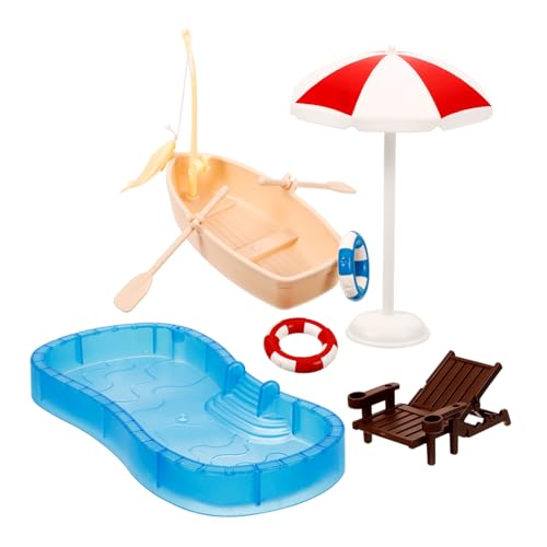 FOYTOKI Miniatur Puppenhaus Set Mit Schwimmbecken Strandliege Und Boot Ideale Dekoration Für Strand Szenen Und Mikrolandschaften Perfekte Ergänzung Für Ihr Dollhouse von FOYTOKI