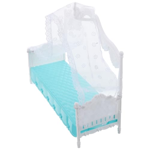 FOYTOKI Puppen Kunststoff Einzelbett mit Spitzennetz DIY Möbelzubehör für Puppenhaus Schlafzimmer Dekoration FOYTOKI Puppen Kunststoff Einzelbett mit Spitzennetz DIY Möbelzubehör für Puppenhaus Schlafzimmer Dekoration von FOYTOKI