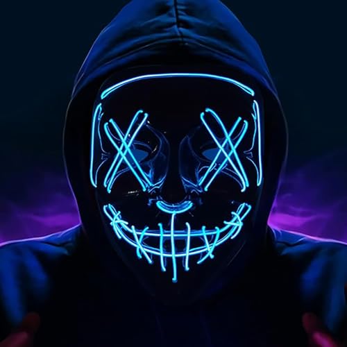 FPEAOB Halloween Masken - LED Maske Horror, Scream Maske Gesicht Leuchtend für Purge, Kostümspiele, Cosplays, Maskerade, Karneval, Fasching als Halloween Kostüm für Herren Damen (Blau) von FPEAOB