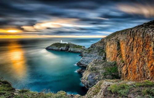 2000-teiliges Puzzle für Erwachsene, 2000-teilige Puzzles, Familienaktivitäten, Lernspiele, England, Wales, Irische See, South Stack Lighthouse, 75 x 50 cm, 100 x 70 cm von FPTZL
