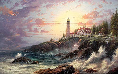Puzzle für Erwachsene, 1000 Teile, Thomas Kinkade Coast Lighthouse, Karton, rechteckig, Mittleres Niveau, Unisex, ab 5 Jahren 26x38CM von FPTZL
