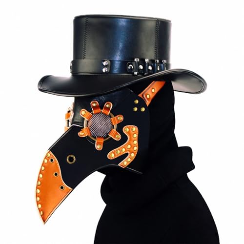 FQLGJMY Vogelmaske Aus PU-Leder Pestdoktor Lange Nase Vogelschnabel Steampunk Goth Halloween Cosplay Party Requisiten Kostümball von FQLGJMY