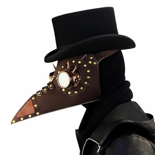 FQLGJMY Vogelmaske Aus PU-Leder Pestdoktor Lange Nase Vogelschnabel Steampunk Goth Halloween Cosplay Party Requisiten Kostümball von FQLGJMY