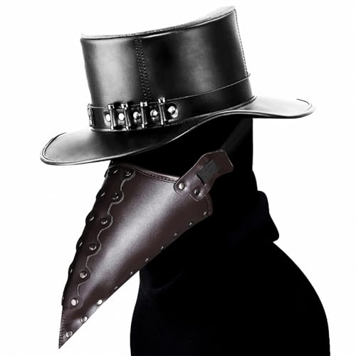 FQLGJMY Vogelmaske Aus PU-Leder Pestdoktor Lange Nase Vogelschnabel Steampunk Goth Halloween Cosplay Party Requisiten Kostümball von FQLGJMY