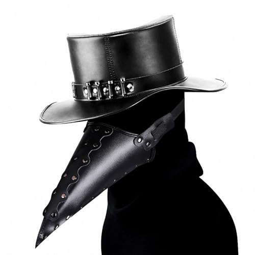 FQLGJMY Vogelmaske Aus PU-Leder Pestdoktor Lange Nase Vogelschnabel Steampunk Goth Halloween Cosplay Party Requisiten Kostümball von FQLGJMY