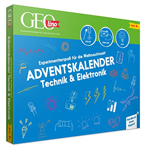 FRANZIS 67171 - GEOlino Adventskalender Technik & Elektronik (Akustik, Elektronik, Licht), Experimentierspaß für die Weihnachtszeit, für Kinder ab 8 Jahren von Franzis