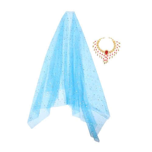 FRCOLOR 1 Satz Bauchtanzkopfschmuckanzug Bauchtanzzubehör Accessoires für Bauchtanz-Outfits Tanzhaarzubehör Tanzschleier Festival-Accessoires Bauchtänzerzubehör Gittergewebe Himmelblau von FRCOLOR