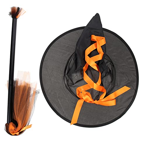 FRCOLOR 1 Satz Halloween Hexenhut Set mit Besen Kostüm Zubehör für Halloween Feiern Orange für Karneval Cosplay und Party Dekoration FRCOLOR 1 Satz Halloween Hexenhut Set mit Besen Kostüm Zubehör für Halloween Feiern Orange für Karneval Cosplay und Party Dekoration von FRCOLOR