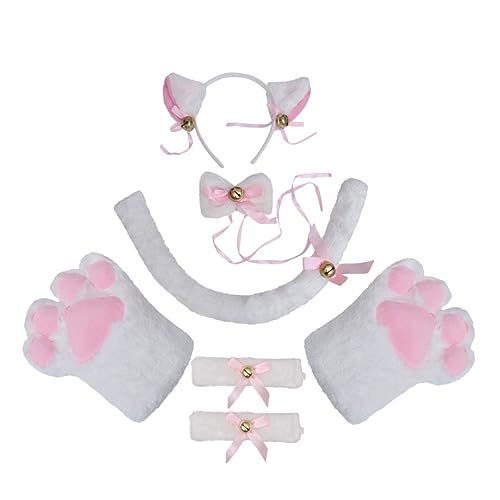FRCOLOR 1 Satz Katzenohren Haarreif mit Katzenpfoten Handschuhen Katzenschwanz Glocken Teiliges Kostümzubehör für Party Karneval Cosplay Festivals von FRCOLOR
