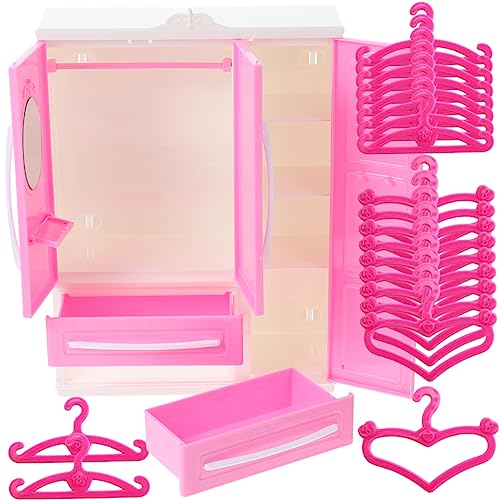 FRCOLOR 1 Satz Kleiner Puppenschrank mit Hochwertiger Abs Dreifach Kleiderschrank mit Hängern und Herz Hängern für Puppenmöbel und Dekoration Kinderzimmern von FRCOLOR