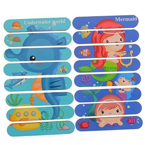 FRCOLOR 1 Satz Lernspielzeug Holzpuzzle für Doppelseitiges Cartoon Puzzle Kognitiven Fähigkeiten für Eltern Spiele mit Meerjungfrau und von FRCOLOR
