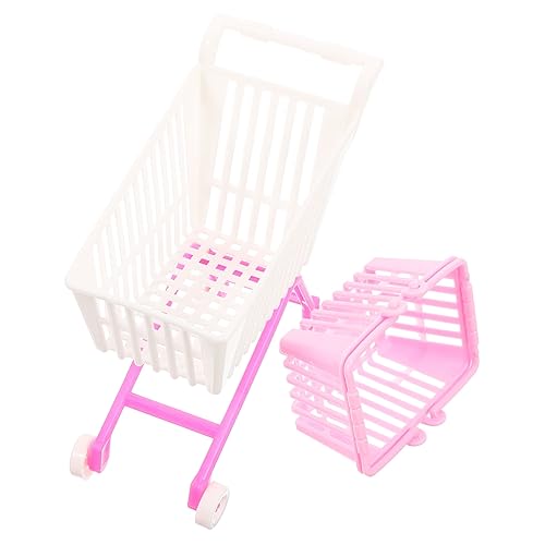 FRCOLOR 1 Satz Mini Einkaufswagen Modell mit Aufbewahrungskorb Puppen für Schreibtisch Dekoration und Fotorequisiten Kreatives Design für Supermarkt und Kaufmannsladen Zufällige Farbe von FRCOLOR