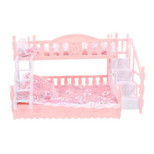FRCOLOR 1 Satz Mini Puppenhaus Doppelstockbett Set mit Bettwäsche für Kreative Rollenspiele Puppenmöbel für Mädchen Kompatibel mit Anderen Puppenhaus Zubehörteilen Detailgetreu und von FRCOLOR