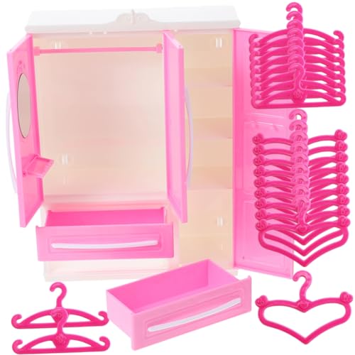 FRCOLOR 1 Satz Miniatur Puppenschrank mit Hochwertiger Abs Kleiderschrank mit Einhängehängern und Herzkleiderbügeln für Puppen für Kreatives Spiel im Puppenhaus und Kinderzimmer von FRCOLOR