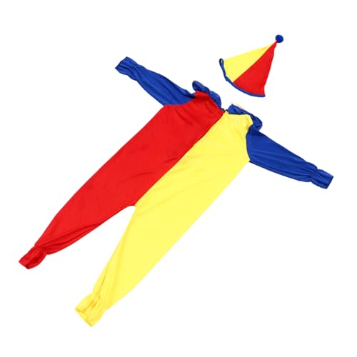 FRCOLOR 1 Satz Rotes Und Gelbes Clownkostüm Clown-strampler Zubehör Für Partykostüme Partyzubehör Stilvoller Partyhut Performance-kleidung Clown-kleidung Chemiefaser (dünner) von FRCOLOR
