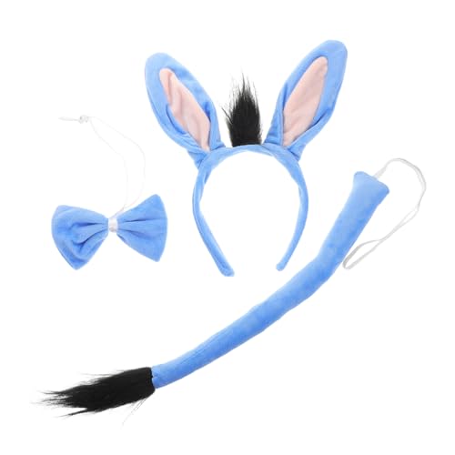 FRCOLOR 1 Satz Satz Eselkostüm Stirnband mit Eselsohren Esel Ohren Fliege Krawatte Halloween-Tierohren Tier-Stirnband-Kostüm Cosplay Esel Kostüm Esel Tierkostüm Halloween Stoff Sky-blue von FRCOLOR