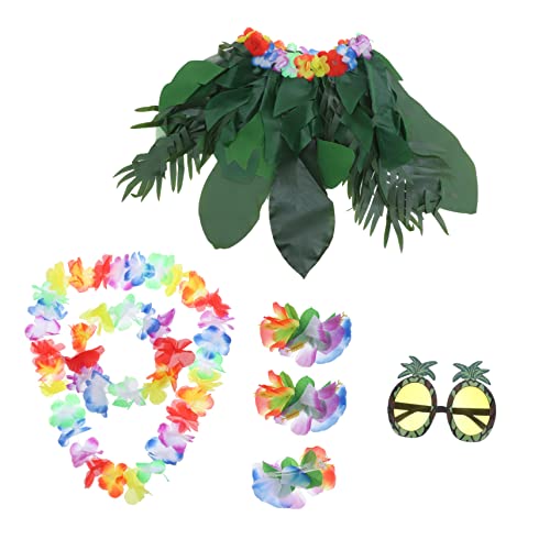 FRCOLOR Wunderschönes Hawaii-kostümzubehör Blattrock Anzug Blumenkrone Brille Für Luau-partys Bühne von FRCOLOR