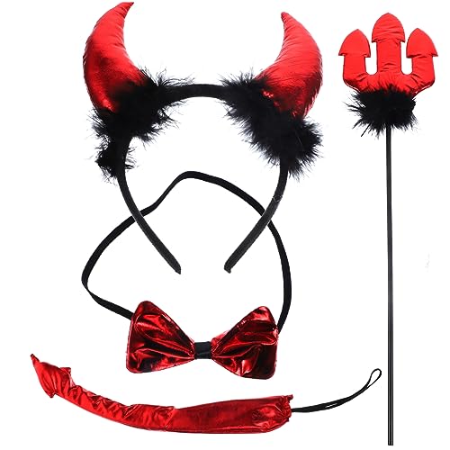 FRCOLOR 1 Satz Teufel Kostüm Set für Teiliges Cosplay Zubehör mit Stirnband Fliege Fischgabel und für Halloween Karneval und Partys FRCOLOR 1 Satz Teufel Kostüm Set für Teiliges Cosplay Zubehör mit Stirnband Fliege Fischgabel und für Halloween Karneval und Partys von FRCOLOR