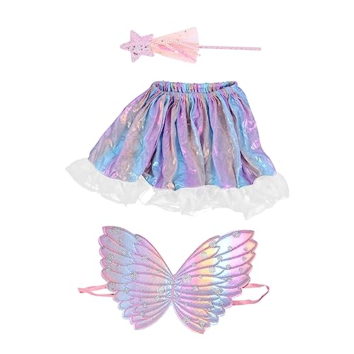 FRCOLOR 1 Set 3 Teiliges Set Engel Schmetterlingsflügel Kostüm Feenflügel Mädchen Kinderröcke Kinderpartygeschenke Kinderfeenstab Kinderrock Versorgungsflügel Mit Feenstab Rosa Stoff von FRCOLOR