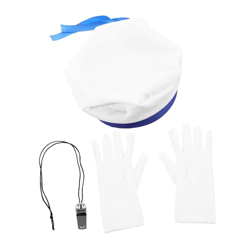 FRCOLOR 1 Set Marinemütze Anzug Matrose Pirat Zeitungsjungenmütze Hut Kostümkappen Party Cosplay Requisiten Marine Zubehör Marine Handschuhe Marine Cosplay Zubehör Marine von FRCOLOR
