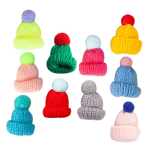 FRCOLOR 10 Stück Mini Strickmützen aus Wollgarn Kleine Weihnachtsmützen für DIY Bastelprojekte Schmuck Handydekoration Puppenzubehör Wiederverwendbar Bunte Farbmischung von FRCOLOR