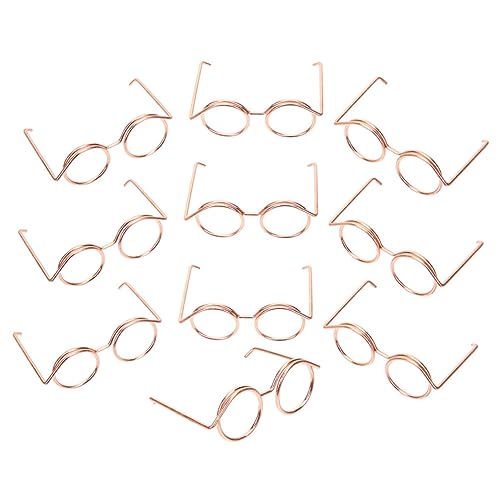 FRCOLOR 10 Stück Miniatur Puppenbrillen aus Metall Drahtrahmen Rund ohne Gläser in Roségold Leichte Stabile Accessoires für Puppenhaus DIY Basteln Rollenspiele und Puppenkostüme von FRCOLOR