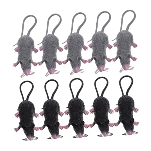 FRCOLOR 10 Stück Realistische Halloween Ratten aus Grauen und Schwarzen Plastikratten für Gruselige Dekorationen und Streiche bei Partys und Festen von FRCOLOR