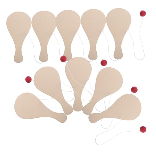 FRCOLOR 10 Stück Teiliges Holz Paddleball DIY Malspielzeug mit Rotem Ball Handbemalbar Pädagogisches Partyspiel für Mädchen Fördert Koordination und Kreativität von FRCOLOR