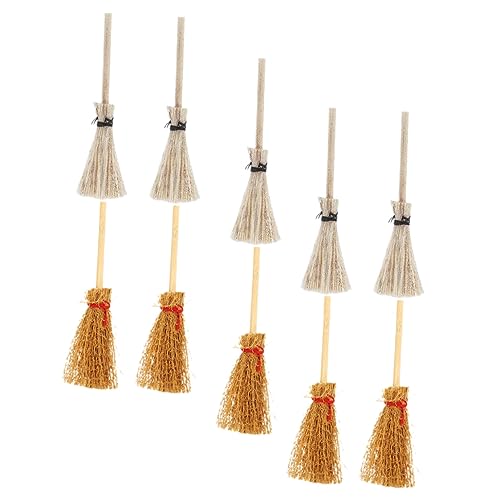 FRCOLOR 10 Stück Teiliges Mini Besen Set aus Puppenhaus Zubehör Miniatur Hexenbesen für Landschaftsdekoration DIY Bastelbedarf Vielseitige Miniatur Requisiten für Puppenhäuser und Micro von FRCOLOR