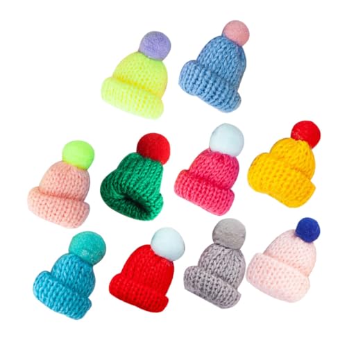 FRCOLOR 10 Stück Teiliges Mini Strickmützen für Puppen Bunte Handgefertigte DIY Accessoires Weihnachtliche Kleine Häkelmützen mit Bommel Vielseitige Dekoration für Bastelprojekte und von FRCOLOR