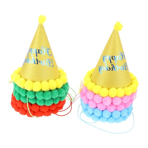 FRCOLOR 10 Stück Teiliges Pompom Geburtstagshüte Bunte Partyhüte für Erwachsene Konisches Design Farbenfrohe Geburtstagskappen mit Süßem Festliche Partydekoration für Zufällige Farbe von FRCOLOR