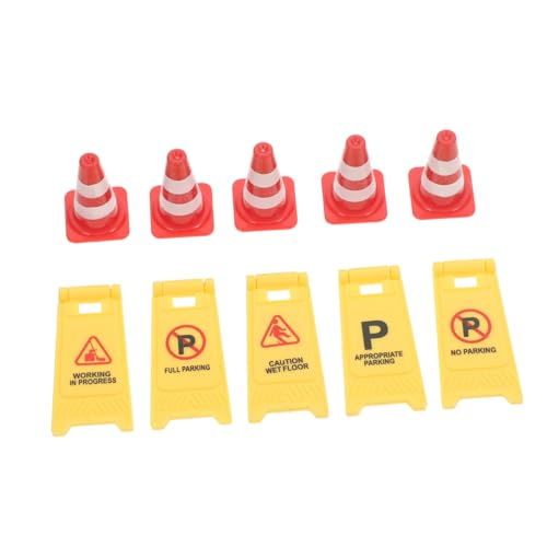 FRCOLOR 10 Stück Teiliges Verkehrszeichen und Verkehrsleitkegel Spielset für Realistische Baustellen und Straßenverkehrssimulation Leuchtend Rote und Englische Warnschilder Pädagogisches von FRCOLOR