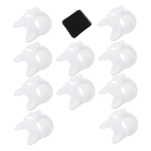 FRCOLOR 10 Stück Teiliges Weißes Fuchsgesicht Papiermaske mit Netzstoff Unbemalte DIY Bastelmaske für Handmalerei Leichte Tierkostüm Maske für Halloween und Fasching von FRCOLOR