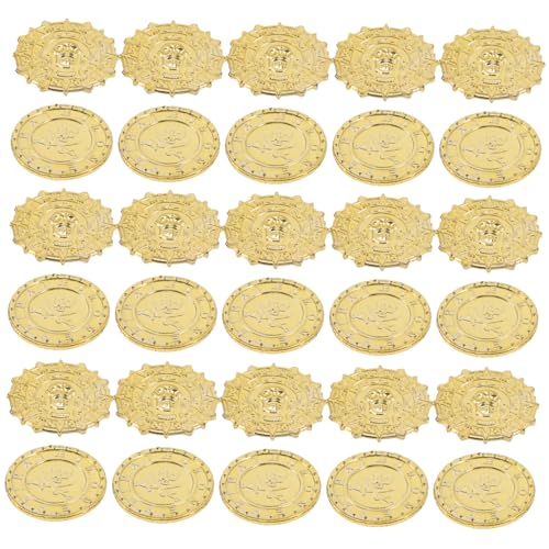 FRCOLOR 100 Stück Goldene Piratenmünzen aus Plastik für Schatzsuche und Partydekoration Geeignet für Kindergeburtstage und Piratenmottos Vielseitig Einsetzbar für Deko von FRCOLOR
