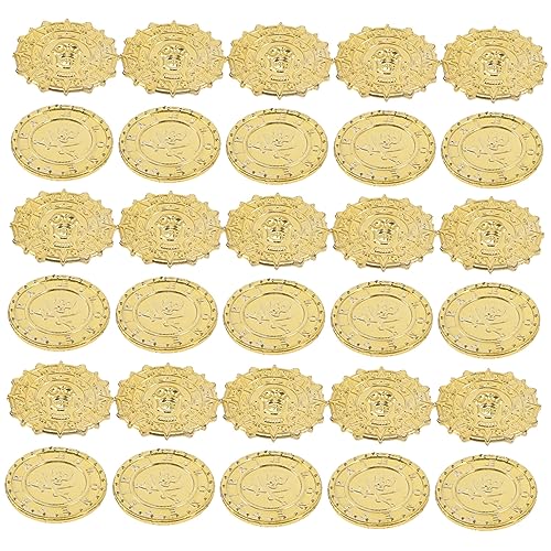 FRCOLOR 100 Stück Piratenmünzen Kunststoff Spielzeugmünzen für Schatzsuche Piratenparty Deko Geburtstagsfeier Schatzkiste und Requisiten mit Coolem Totenkopfdesign von FRCOLOR