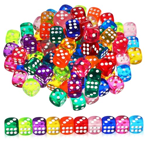FRCOLOR 100 Stück Teiliges Acrylwürfel Bunt Farbige Spielwürfel für Brettspiele Party Favor Würfelspiele Erwachsene mit Aufbewahrungsbox Vielseitig Einsetzbar von FRCOLOR