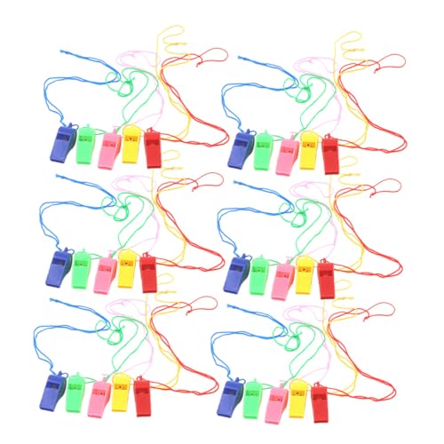 FRCOLOR 100 Stück Teiliges Buntes Kunststoff Sportpfeifen mit Umhängeband Laute Trainingspfeifen für Schiedsrichter Wettkämpfe und Outdoor Sportveranstaltungen von FRCOLOR