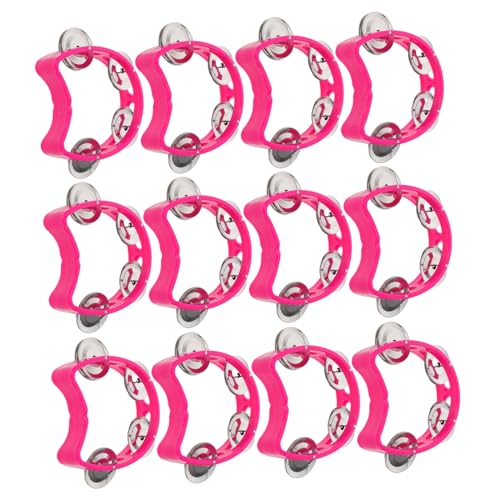 FRCOLOR 12 Stück Handglocke Handrufglocke Musikinstrumente für Kinderglocken Musikinstrumente Handtamburin für Musik Shaker Kindertamburin Schlagglocken Rostfreier Stahl Rosig von FRCOLOR