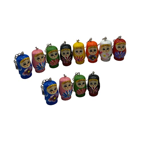 FRCOLOR 12 Stück Holz Puppen Schlüsselanhänger Bunte Malerei Dekoration für Taschen und Schlüssel Zufälliger Stil Kreatives Accessoire für Erwachsene von FRCOLOR