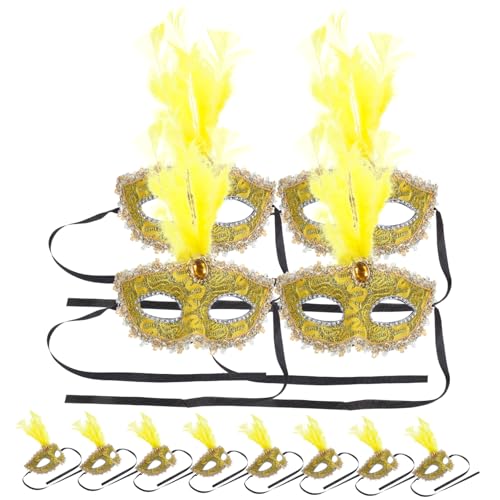 FRCOLOR 12 Stück Karneval Halbgesichts Masken mit Gelben Federn Wiederverwendbar Leichte Cosplay Masken für Karneval Halloween und Maskenball Langlebiges Kunststoffmaterial Komfortabel und von FRCOLOR