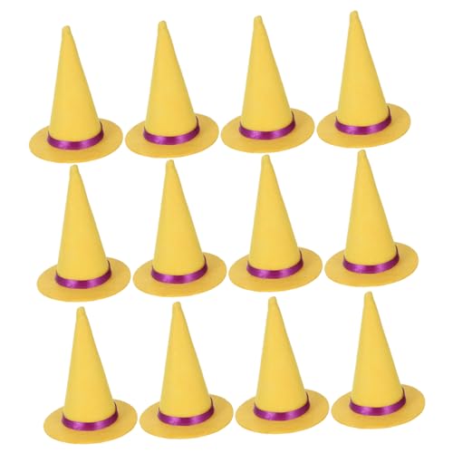FRCOLOR 12 Stück Mini Filz Hexenhüte Gelb Halloween Flaschen und Cupcake Deko Leichte Tisch und Partyaccessoires für Diy Bastelprojekte und Kostümfeiern von FRCOLOR