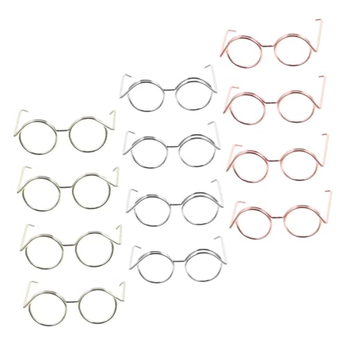 FRCOLOR 12 Stück Puppenbrillen Set Mini Brillen ohne Gläser aus Kupferdraht Roségold Silber und Gold für Puppenverkleidung und Dekoration Vielseitige Puppenaccessoires von FRCOLOR