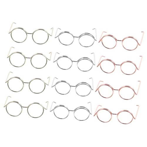 FRCOLOR 12 Stück Puppenbrillen aus Kupferdraht Mini Sonnenbrillen ohne Gläser für Puppen Zubehör Roségold Silber und Gold für Rollenspiele und Kreative Aktivitäten von FRCOLOR