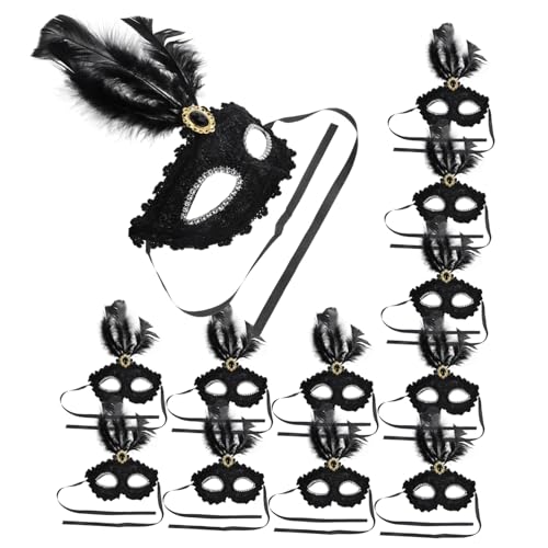 FRCOLOR 12 Stück Teiliges Cosplay Halbgesichts Masken mit Schwarzen Federn Verstellbar durch Elastisches Band Stilvolle und für Damen und Herren für Party Bühne und Fotos von FRCOLOR
