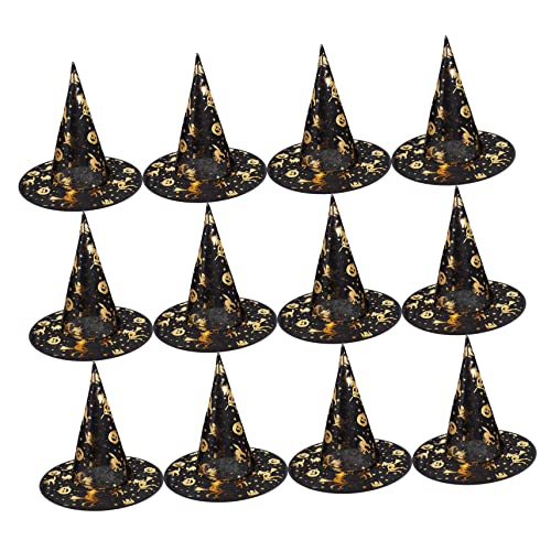 FRCOLOR 12 Stück Teiliges Halloween Hexenhut Leichte Cosplay Hüte für Damen und Goldgeprägtes Design für Halloween Party Zubehör und Kostümfestlichkeiten von FRCOLOR