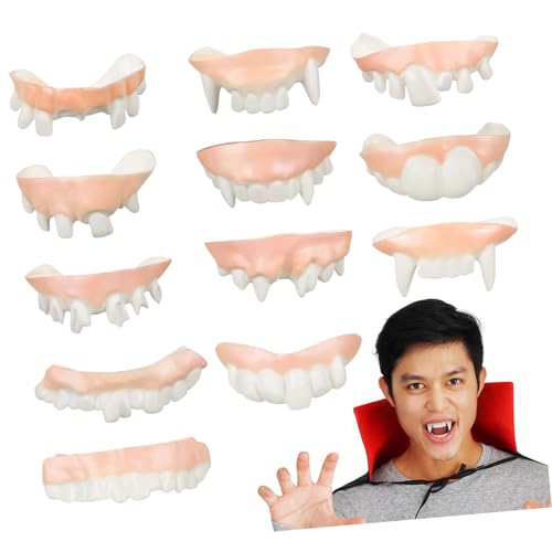 FRCOLOR 12 Stück Teiliges Halloween Vampirzähne PVC Fake Teeth in Designs Lustige Cosplay Fangzähne Komfortabel Einfach Anzubringen für Kostüm und Halloween Partys von FRCOLOR